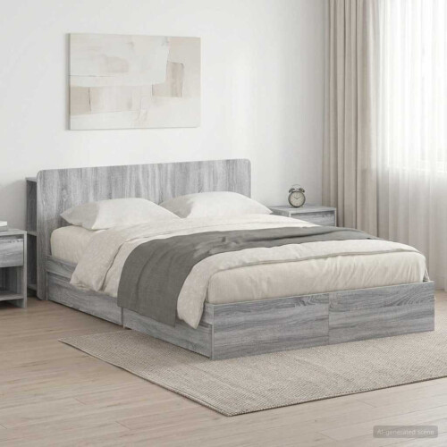 VidaXL vidaXL Bed Frame with Storage Grey Sonoma 140 x 200 cm Engineered Wood