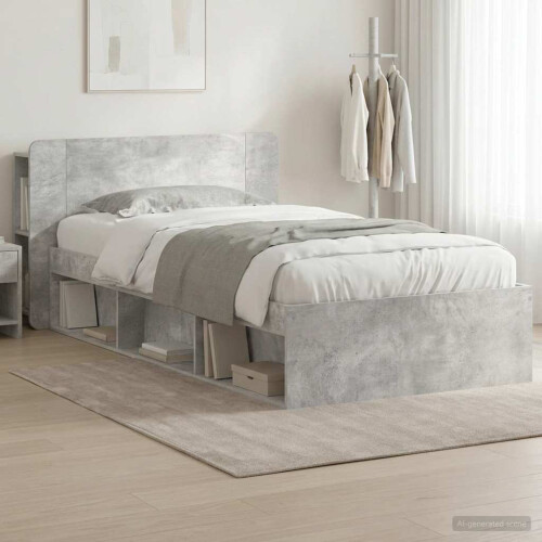 VidaXL vidaXL Bed Frame with Storage with Headboard Concrete Grey 75 x 190 cm