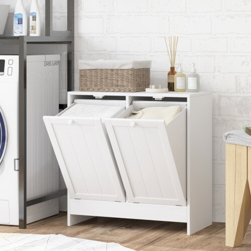 Double Hamper Laundry Storage Cabinet - White 1