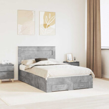 vidaXL Bed Frame Concrete Grey 135 x 190 cm Engineered Wood