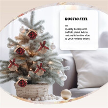 Christmas Tree Ornaments, 12 Pcs 2-1/2 Inches Red Black Check Plaid Stitching Burlap Christmas Decorations