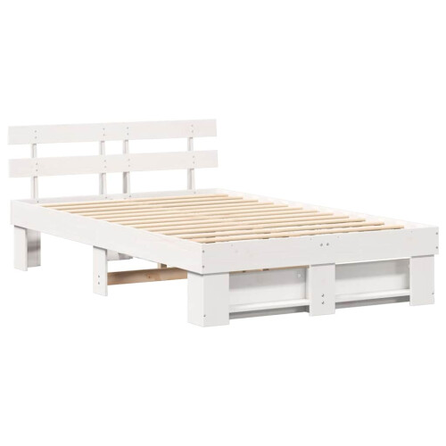 VidaXL vidaXL Bed Frame with Headboard White 120 x 190 cm Solid Pine Wood 1
