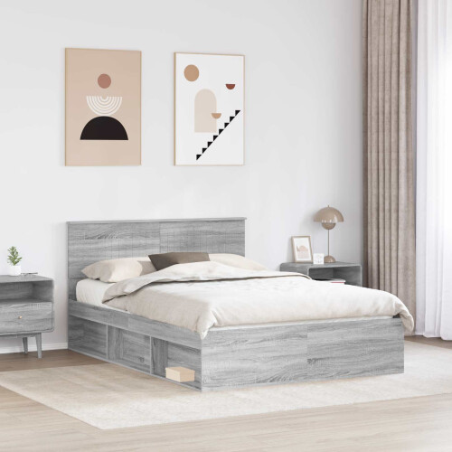VidaXL vidaXL Bed Frame Grey Sonoma 135 x 190 cm Solid Pine Wood 2