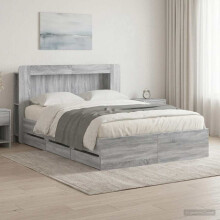 vidaXL Bed Frame with Storage Grey Sonoma 140 x 200 cm Engineered Wood