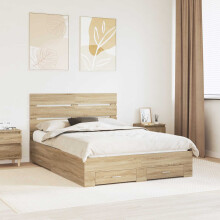 vidaXL Bed Frame with Drawer Sonoma Oak 140 x 190 cm Engineered Wood