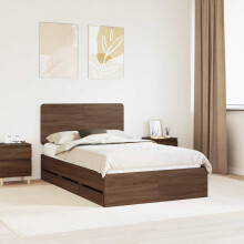 vidaXL Bed Frame with Drawer Brown Oak 120 x 190 cm Engineer Wood
