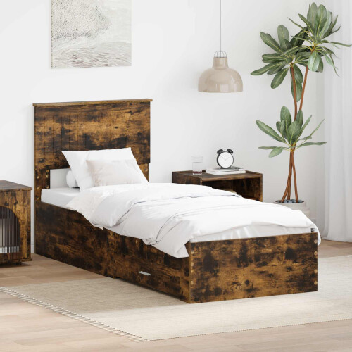 VidaXL vidaXL Bed Frame Smoked Oak and Silver 75 x 190 cm Engineered Wood