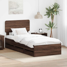 vidaXL Bed Frame with Drawer Brown Oak 100 x 200 cm Engineered Wood