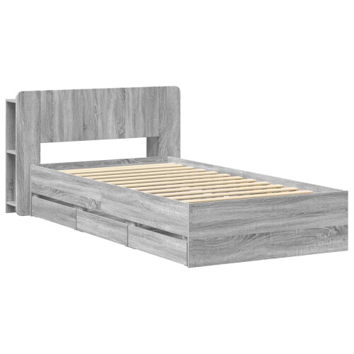VidaXL vidaXL Bed Frame with Storage Grey Sonoma 90 x 190 cm Engineered Wood 2