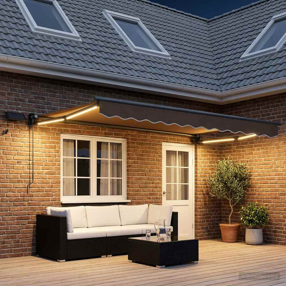 Vidaxl Manual Retractable Awning With Leds Taupe