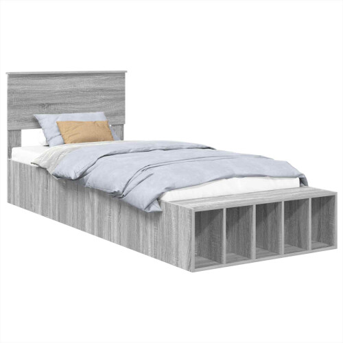 VidaXL vidaXL Bed Frame with Shelf Grey Sonoma 75 x 190 cm Engineered Wood 2