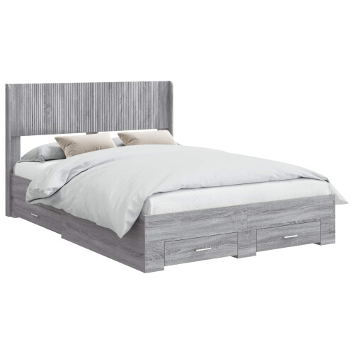 VidaXL vidaXL Bed Frame with Storage and Headboard Grey Sonoma 1