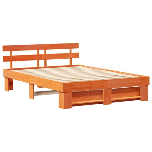 VidaXL vidaXL Bed Frame with Headboard Wax Brown 160 x 200 cm Solid Pine Wood 2