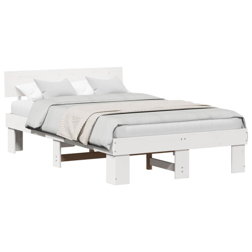VidaXL vidaXL Bed Frame with Headboard White 120 x 190 cm Solid Pine Wood 2