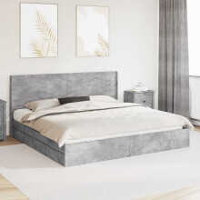 vidaXL Bed Frame with Storage and Headboard Concrete Grey 200 x 200 cm