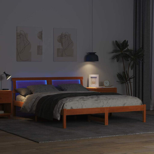 VidaXL vidaXL Bed Frame with Headboard Wax Brown 150 x 200 cm Solid Pine Wood 2