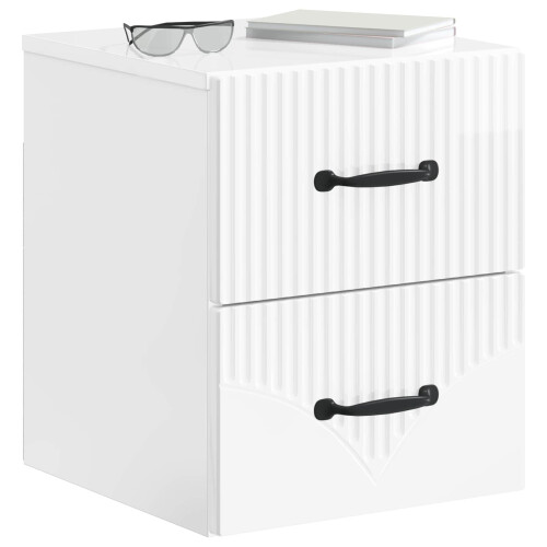 VidaXL vidaXL Wall-Mounted Bedside Cabinet with Drawer 2 pcs High Gloss White 1