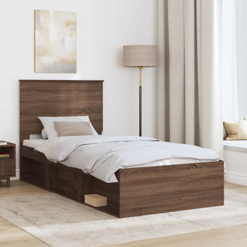 VidaXL vidaXL Bed Frame with Headboard Brown Oak 100 x 200 cm Solid Pine Wood 2