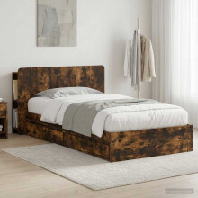 vidaXL Bed Frame with Storage Smoked Oak 75 x 190 cm Engineered Wood