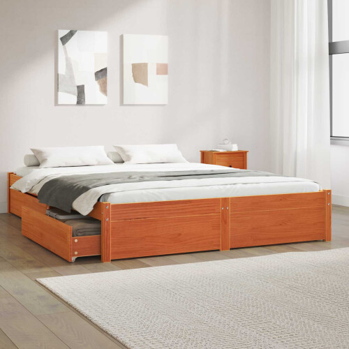 VidaXL vidaXL Bed Frame with Drawer Wax Brown 150 x 200 cm Solid Pine Wood