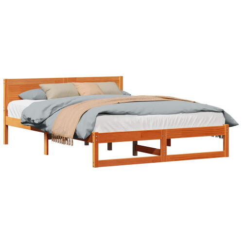 VidaXL vidaXL Bed Frame with Headboard Wax Brown 140 x 200 cm Solid Pine Wood 1