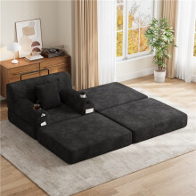 (Black, Corduroy) Cord Sleeper Chair with Ottoman, Black