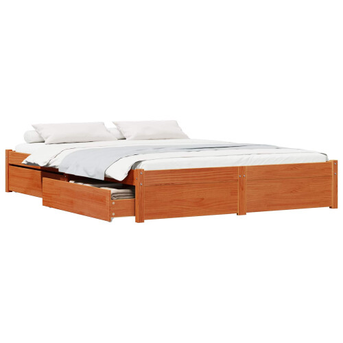 VidaXL vidaXL Bed Frame with Drawer Wax Brown 150 x 200 cm Solid Pine Wood 1