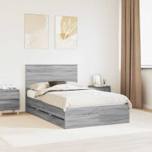 vidaXL Bed Frame with Drawer Grey Sonoma 120 x 190 cm Engineer Wood