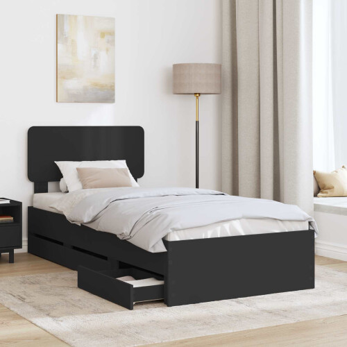 VidaXL vidaXL Bed Frame with Drawer Black 75 x 190 cm Engineered Wood 2