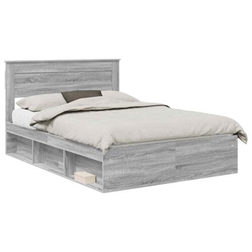 VidaXL vidaXL Bed Frame with Storage Grey Sonoma 140 x 190 cm Solid Pine Wood 1