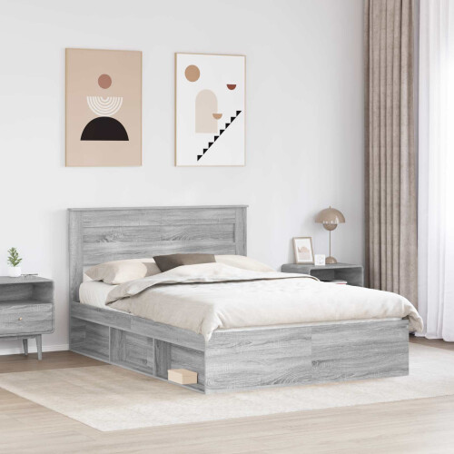 VidaXL vidaXL Bed Frame with Storage Grey Sonoma 140 x 190 cm Solid Pine Wood 2