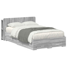 vidaXL Bed Frame with Storage Grey Sonoma 120 x 190 cm Engineered Wood