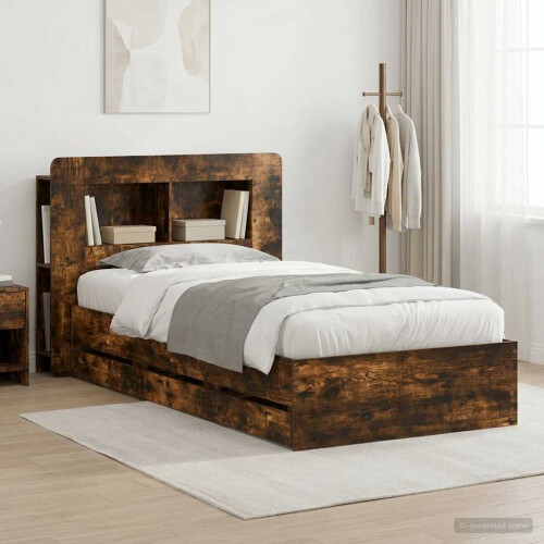 VidaXL vidaXL Bed Frame with Storage Smoked Oak 75 x 190 cm Engineered Wood
