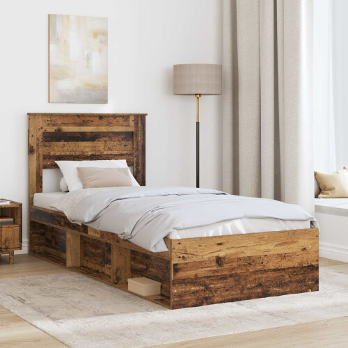 VidaXL vidaXL Bed Frame with Headboard Old Wood 75 x 190 cm Solid Pine Wood 2