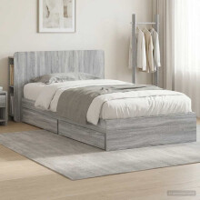 vidaXL Bed Frame with Storage Grey Sonoma 90 x 190 cm Engineered Wood
