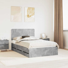 vidaXL Bed Frame with Drawer Concrete Grey 135 x 190 cm Engineer Wood