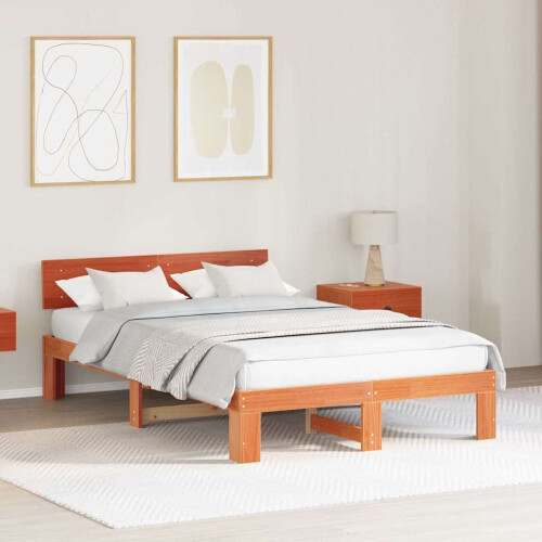 VidaXL vidaXL Bed Frame with Headboard Wax Brown 135 x 190 cm Solid Pine Wood