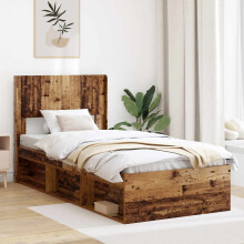 vidaXL Bed Frame with Storage and Headboard Old Wood 75 x 190 cm