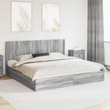 vidaXL Bed Frame with Storage and Headboard Grey Sonoma 180 x 200 cm