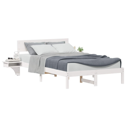 VidaXL vidaXL Bed Frame with Headboard White 120 x 190 cm Solid Pine Wood 2