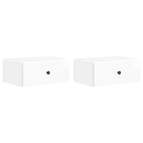 VidaXL vidaXL Wall-Mounted Bedside Cabinet with Drawer 2 pcs High Gloss White