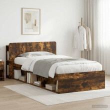 vidaXL Bed Frame with Storage Smoked Oak 90 x 190 cm Engineered Wood
