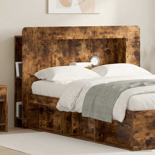 VidaXL vidaXL Headboard Cabinet with Storage Smoked Oak Engineered Wood 2