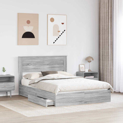 VidaXL vidaXL Storage Bed Grey Sonoma 140 x 200 cm Engineered Wood 2