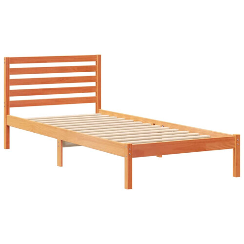 VidaXL vidaXL Bed Frame with Headboard Wax Brown 90 x 220 cm Solid Pine Wood 1