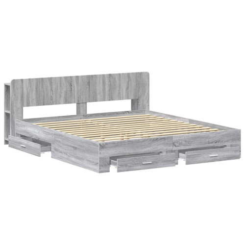 VidaXL vidaXL Bed Frame with Storage Grey Sonoma 200 x 200 cm Engineered Wood 2