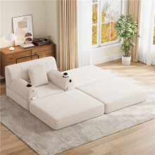 (Beige, Corduroy) Cord Sleeper Chair with Ottoman, Beige