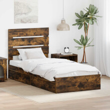 vidaXL Storage Bed with Drawer Smoked Oak 90 x 200 cm Engineered Wood