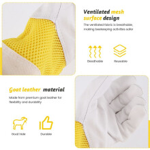 Beekeeping Gloves Beekeeping Tools White Leather Golden Yellow Mesh Short Mesh Breathable Gloves Bee Protection Tools
