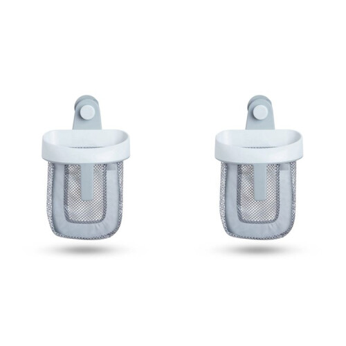 2X Hanging Bath Toy Storage with Quick Drying Mesh, White & Gray